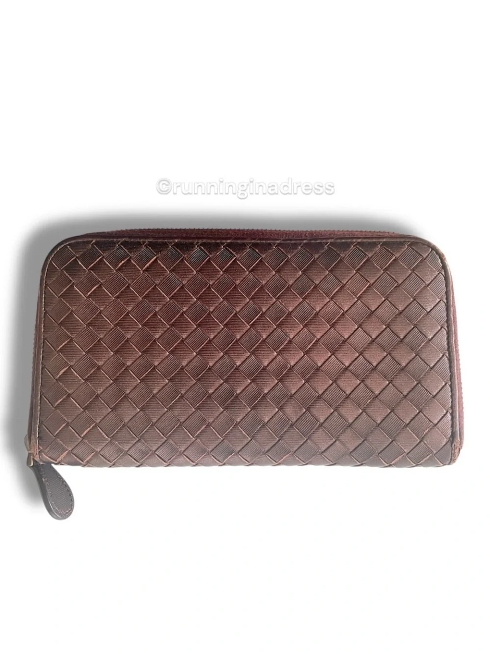 Bottega Veneta Intrecciato Leather Long Zip Around Wallet Metallic Copper Brown